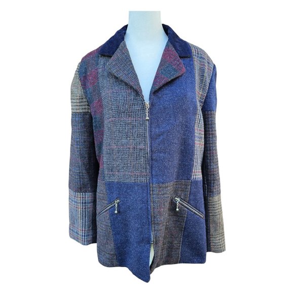 VTG Character Suburban Wear Patchwork Blazer Women's Size 10 Mixed Print Tweed - Picture 1 of 9